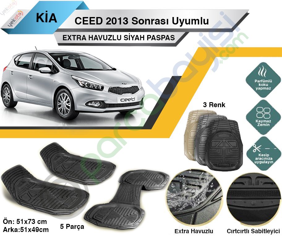 Kia Ceed 2013 Sonrası Uyumlu Extra Havuzlu Kesilebilir Siyah Paspas