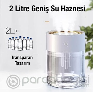 EZERE Led Işıklı 3 üfleme Kanallı 2L Su Kapasiteli Hava Nemlendirici
