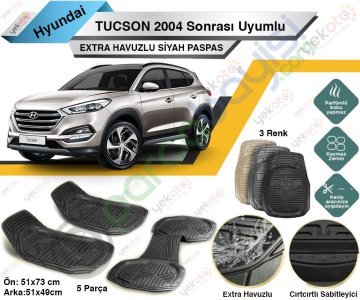 Hyundai Tucson 2004 Sonrası Uyumlu Extra Havuzlu Kesilebilir Siyah Paspas