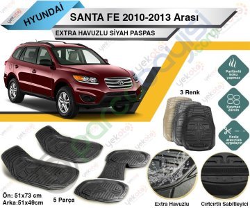 Hyundai Santa Fe 2010-2013 Arası Uyumlu Extra Havuzlu Kesilebilir Siyah Paspas