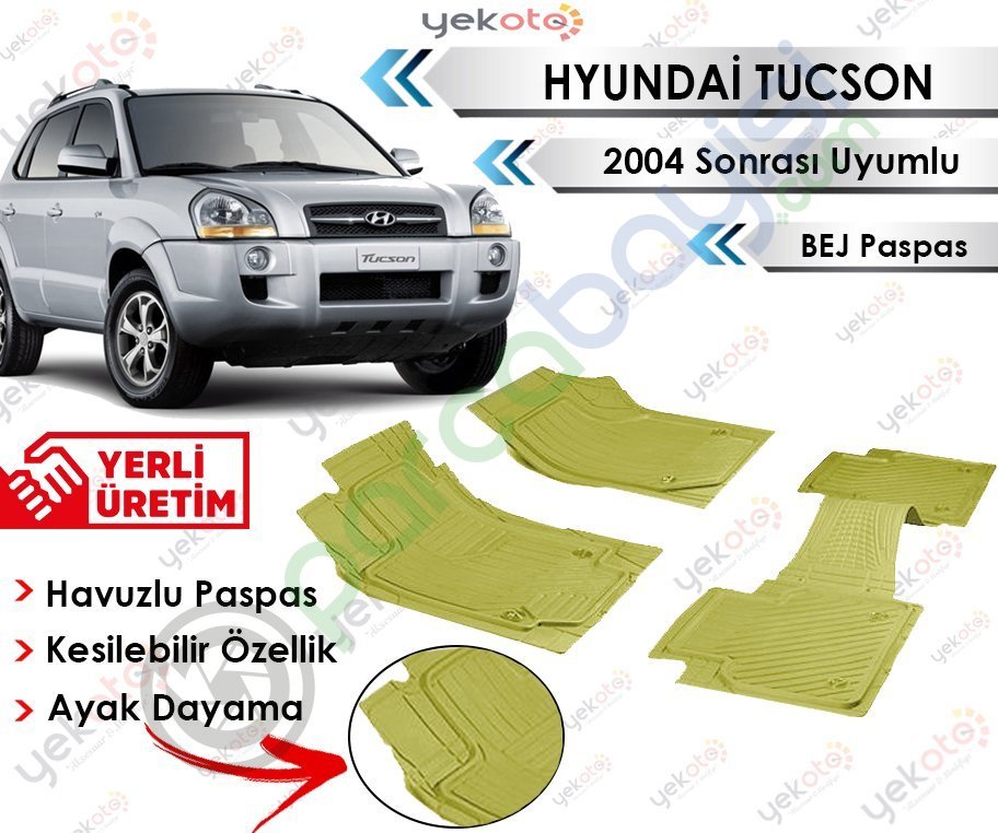 Hyundai Tucson 2004 Sonrası Uyumlu Havuzlu Kesilebilir Bej Paspas