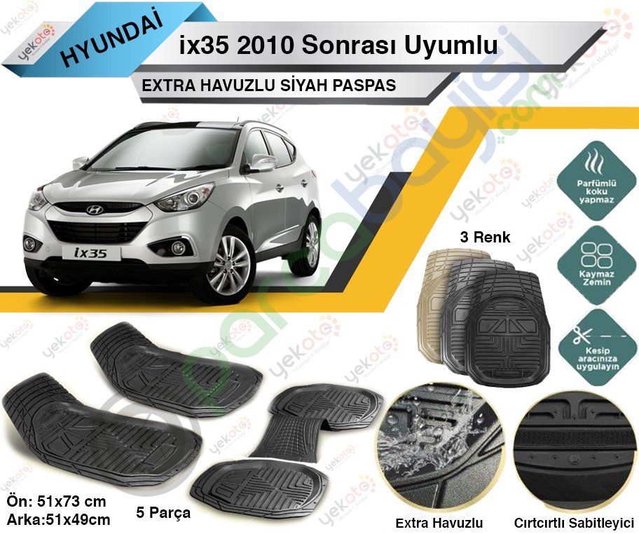 Hyundai İx35 2010 Sonrası Uyumlu Extra Havuzlu Kesilebilir Siyah Paspas