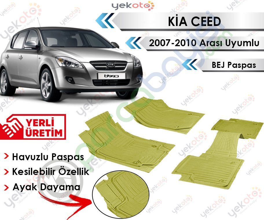 Kia Ceed 2007-2010 Arası Uyumlu Havuzlu Kesilebilir Bej Paspas