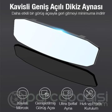 ALLY SD-2415 Kavisli Dışbükey Geniş Açılı Araç Dikiz Aynası 299x90mm