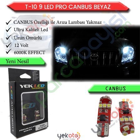 Yekled T10 Park Dipsiz Ampul Led Beyaz Işık Pro Canbus Arıza Işığı Yakmaz 12V Plaka İç Tavan Aydınlatma 2 Adet