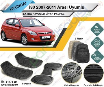 Hyundai İ30 2007-2011 Arası Uyumlu Extra Havuzlu Kesilebilir Siyah Paspas