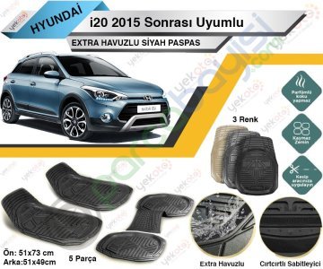 Hyundai İ20 2015 Sonrası Uyumlu Extra Havuzlu Kesilebilir Siyah Paspas