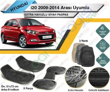 Hyundai İ20 2009-2014 Arası Uyumlu Extra Havuzlu Kesilebilir Siyah Paspas
