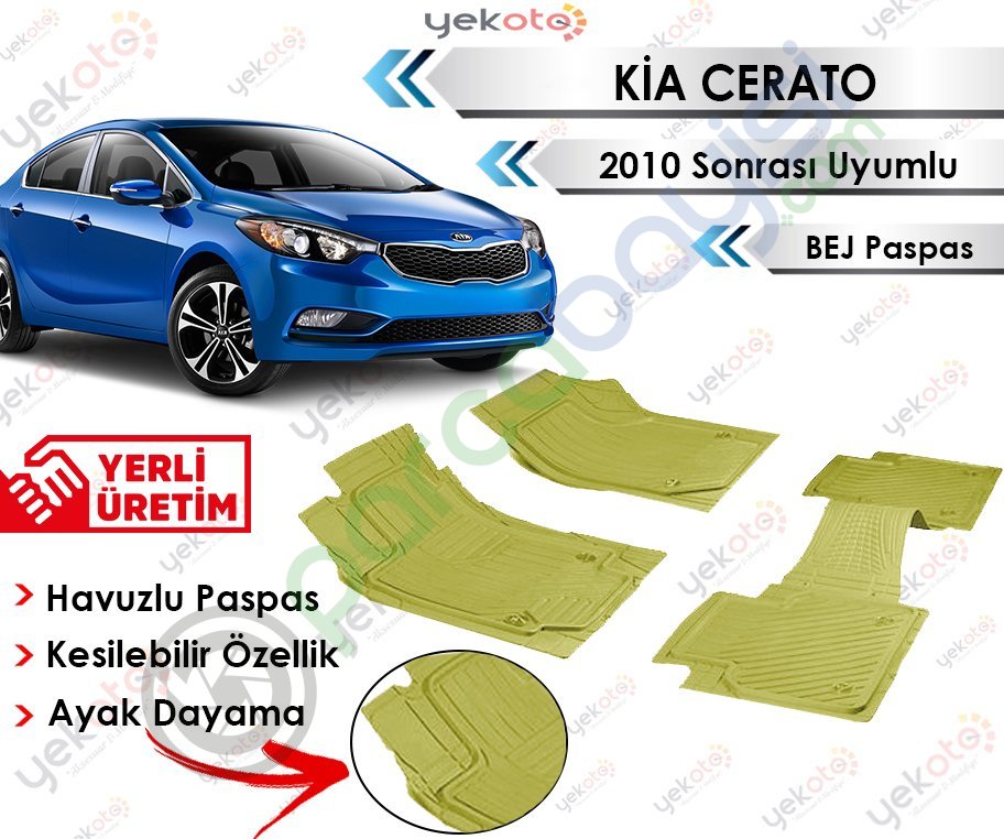 Kia Cerato 2010 Sonrası Uyumlu Havuzlu Kesilebilir Bej Paspas