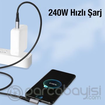 ALLY 240W Type-C To Type-C Yatay Laptop-Telefon Hızlı Data ve Şarj Kablosu