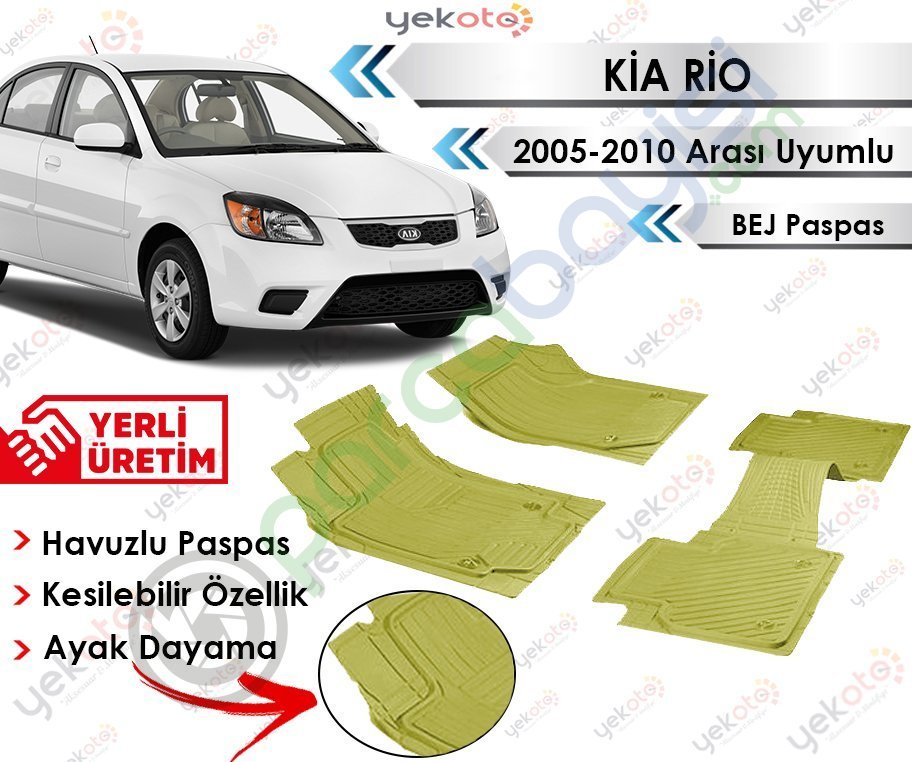 Kia Rio 2005-2010 Arası Uyumlu Havuzlu Kesilebilir Bej Paspas