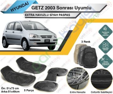 Hyundai Getz 2003 Sonrası Uyumlu Extra Havuzlu Kesilebilir Siyah Paspas