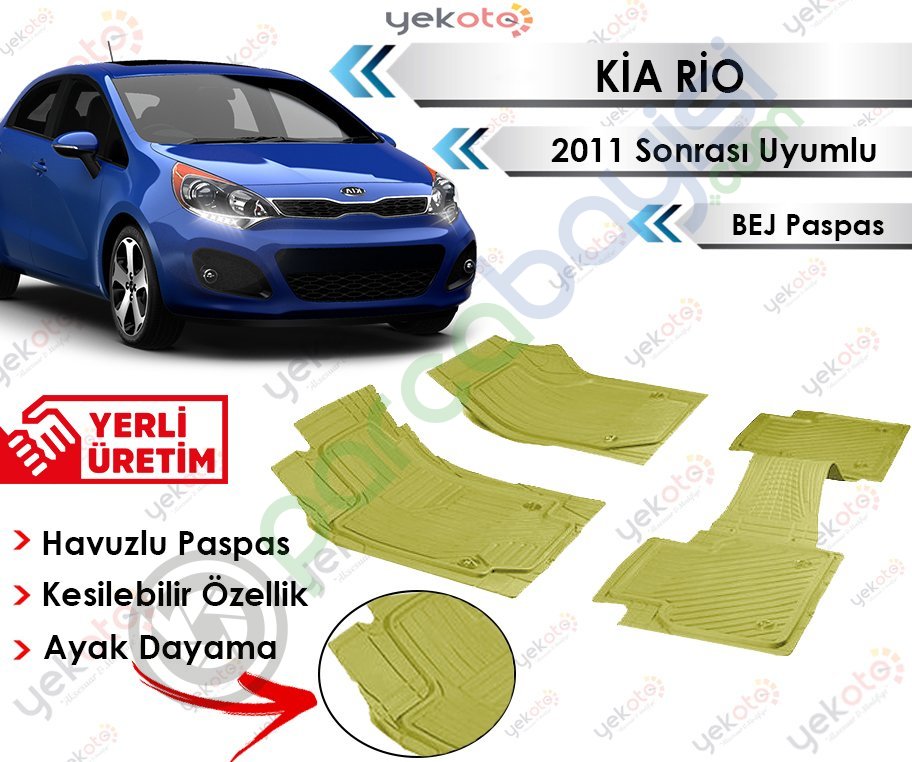 Kia Rio 2011 Sonrası Uyumlu Havuzlu Kesilebilir Bej Paspas