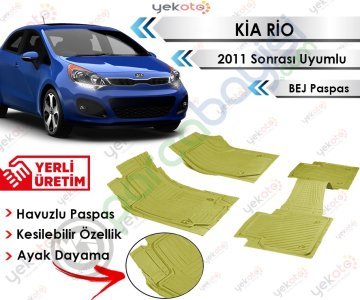 Kia Rio 2011 Sonrası Uyumlu Havuzlu Kesilebilir Bej Paspas