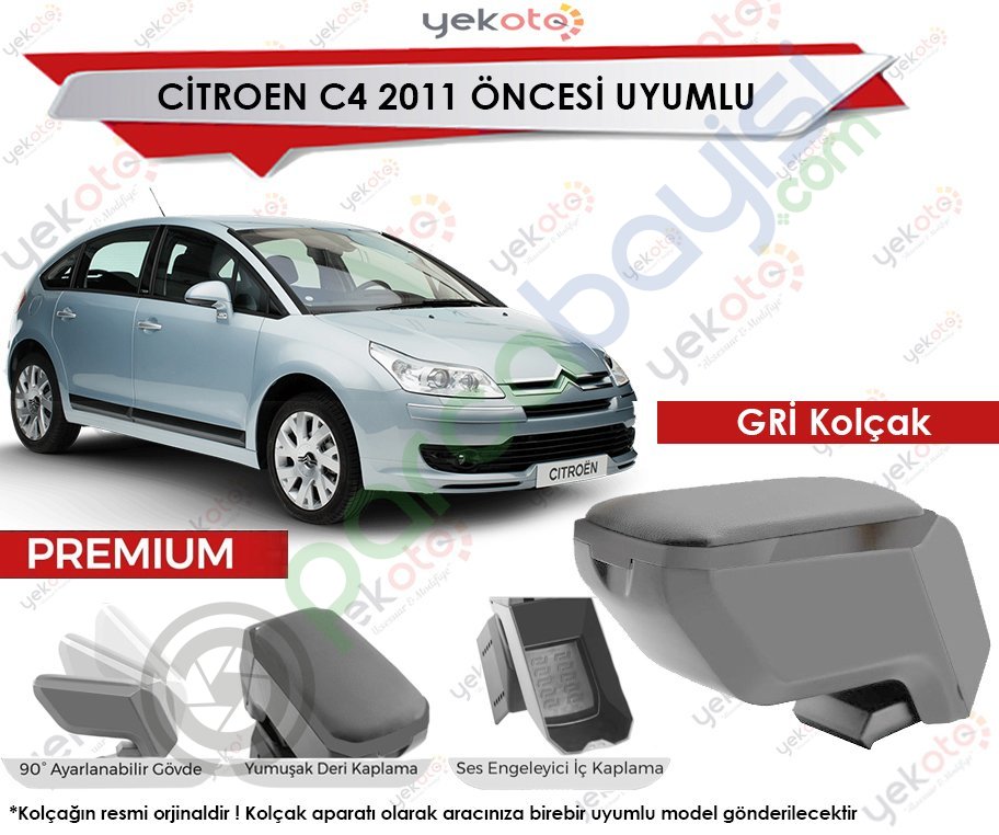 Citroen C4 2011 Öncesi Uyumlu Gri Kolçak Kol Dayama Ultra Kaliteli