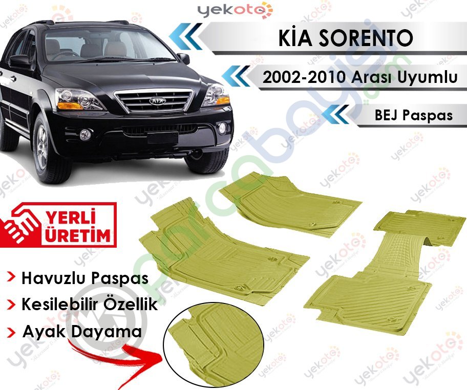 Kia Sorento 2002-2010 Arası Uyumlu Havuzlu Kesilebilir Bej Paspas
