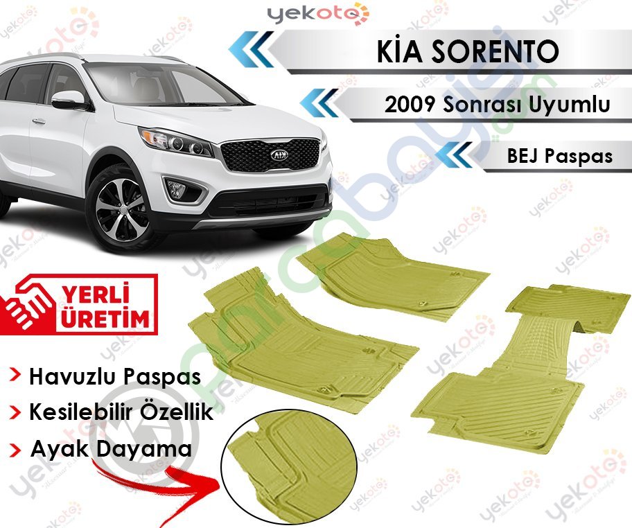 Kia Sorento 2009 Sonrası Uyumlu Havuzlu Kesilebilir Bej Paspas