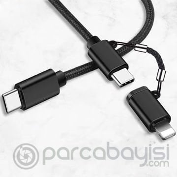ALLY  2in1 USB Type C 60W Hızlı Şarj PD Kablosu+iPhone Başlık USB Kablo