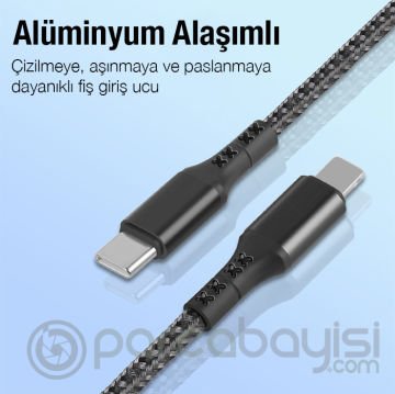 ALLY 1mt 27W Type-C To iPhone Lightning Süper Hızlı Data ve Şarj Kablosu, Akım ve Isı Korumalı Halat