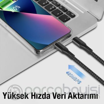 ALLY 1mt 27W Type-C To iPhone Lightning Süper Hızlı Data ve Şarj Kablosu, Akım ve Isı Korumalı Halat