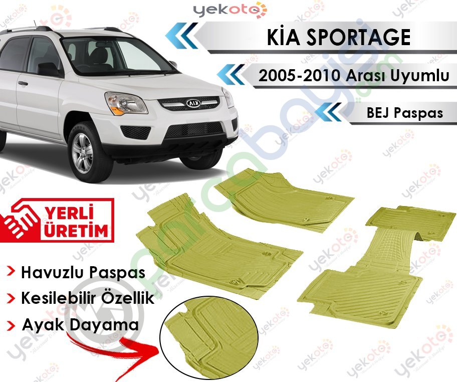 Kia Sportage 2005-2010 Arası Uyumlu Havuzlu Kesilebilir Bej Paspas