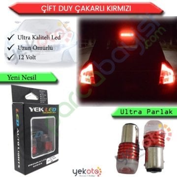 Yekled 1157 Çift Duy Ampul Led Kırmızı/Red Işık Çakarlı Mod Stop Fren Lamba Mercekli Model 2 Adet