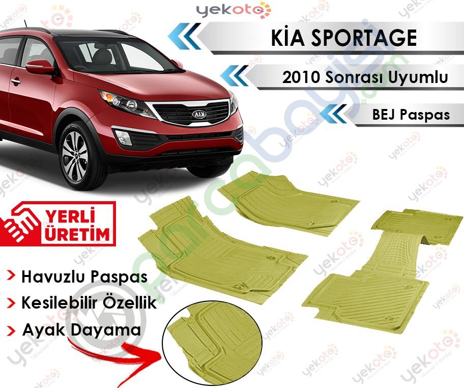 Kia Sportage 2010 Sonrası Uyumlu Havuzlu Kesilebilir Bej Paspas