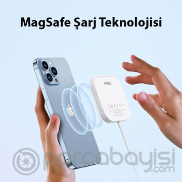 Duzzona W7 15W Manyetik Magsafe Uyumlu Standlı Kablosuz Şarj Aleti-Airpods ve Apple Watch Uyumlu