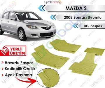 Mazda 2 2008 Sonrası Uyumlu Havuzlu Kesilebilir Bej Paspas