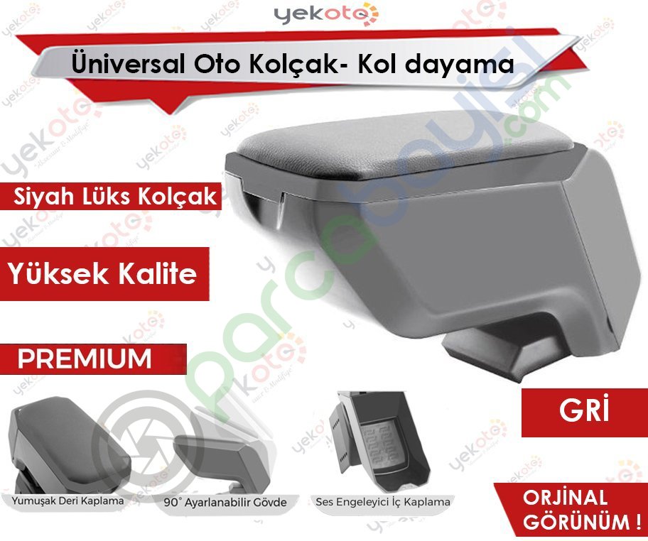Kolçak Kol Dayama Premium Ultra Kaliteli Gri Oto Kolçak Üniversal