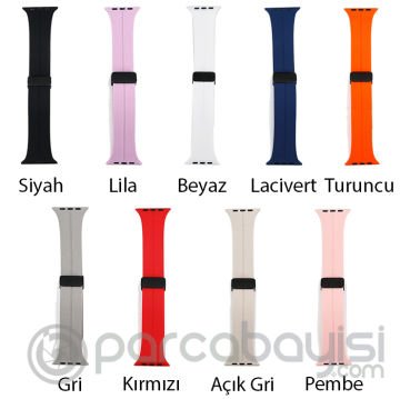 Ally Apple Watch 7-8 41mm 6-5-4 40mm Manyetik Uçlu Silikon Kayış Kordon 3-2-1 38mm