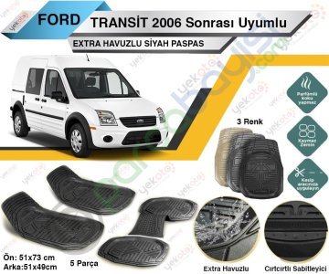 Ford Transit 2006 Sonrası Uyumlu Extra Havuzlu Kesilebilir Siyah Paspas