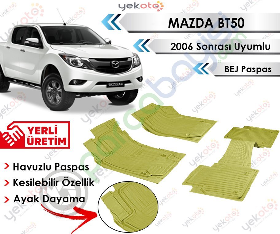 Mazda Bt50 2006 Sonrası Uyumlu Havuzlu Kesilebilir Bej Paspas
