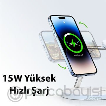 Duzzona W9 15W 3in1 iPhone-Apple Watch-Airpods Uyumlu Manyetik Kablosuz Şarj Cihazı