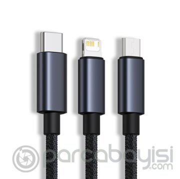 Baseus Minimalist Series 3in1 USB to Type-C + Lightning + Micro USB Hızlı Data Şarj Kablosu