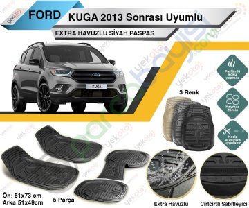 Ford Kuga 2013 Sonrası Uyumlu Extra Havuzlu Kesilebilir Siyah Paspas