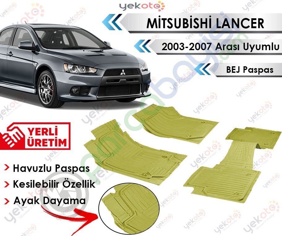 Mitsubishi Lancer 2003-2007 Arası Uyumlu Havuzlu Kesilebilir Bej Paspas