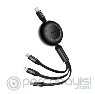 Baseus 100W Makaralı 3in1 Type-C + Lightning + Micro USB Kablo Hızlı Şarj Kablosu