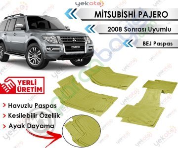 Mitsubishi Pajero 2008 Sonrası Uyumlu Havuzlu Kesilebilir Bej Paspas