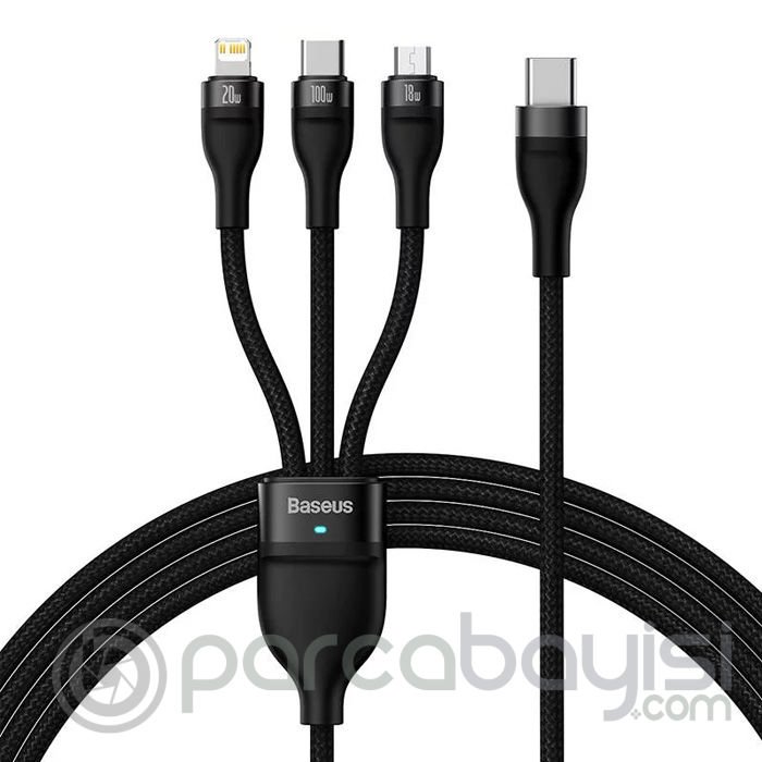 Baseus Flash Series II 100W Type-C Lightning Micro USB 3in1 Hızlı Şarj Kablosu 1.5mt