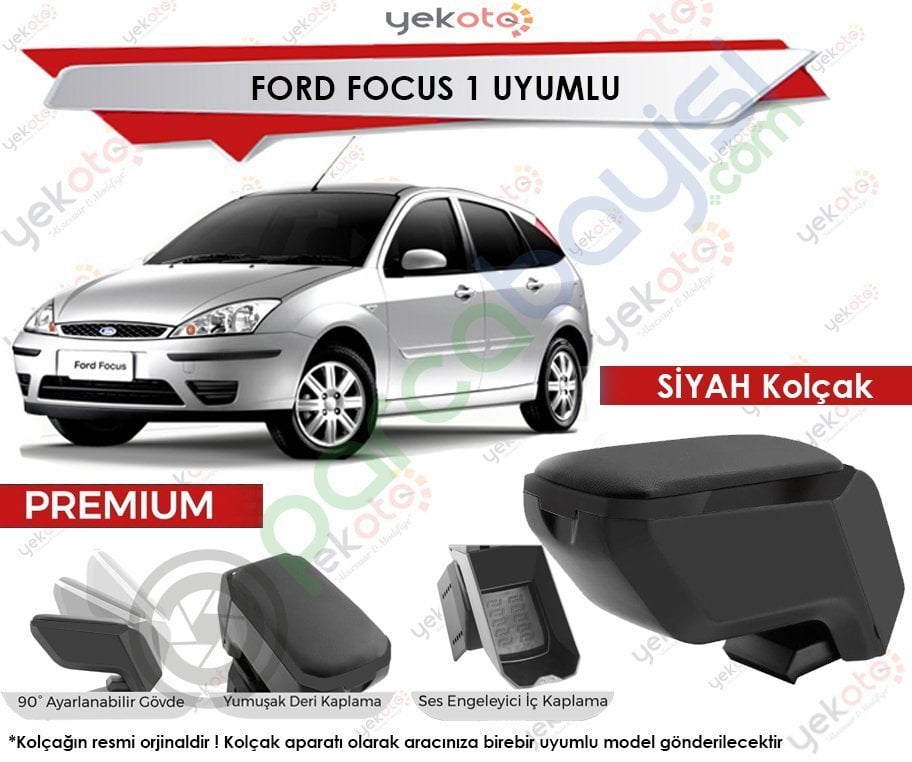 Ford Focus 1 Uyumlu Siyah Kolçak Kol Dayama Ultra Kaliteli