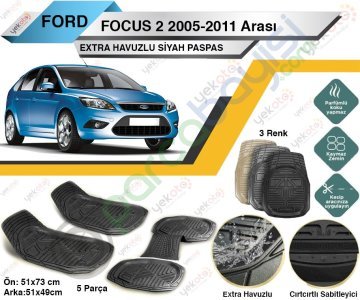 Ford Focus 2 2005-2011 Arası Uyumlu Extra Havuzlu Kesilebilir Siyah Paspas