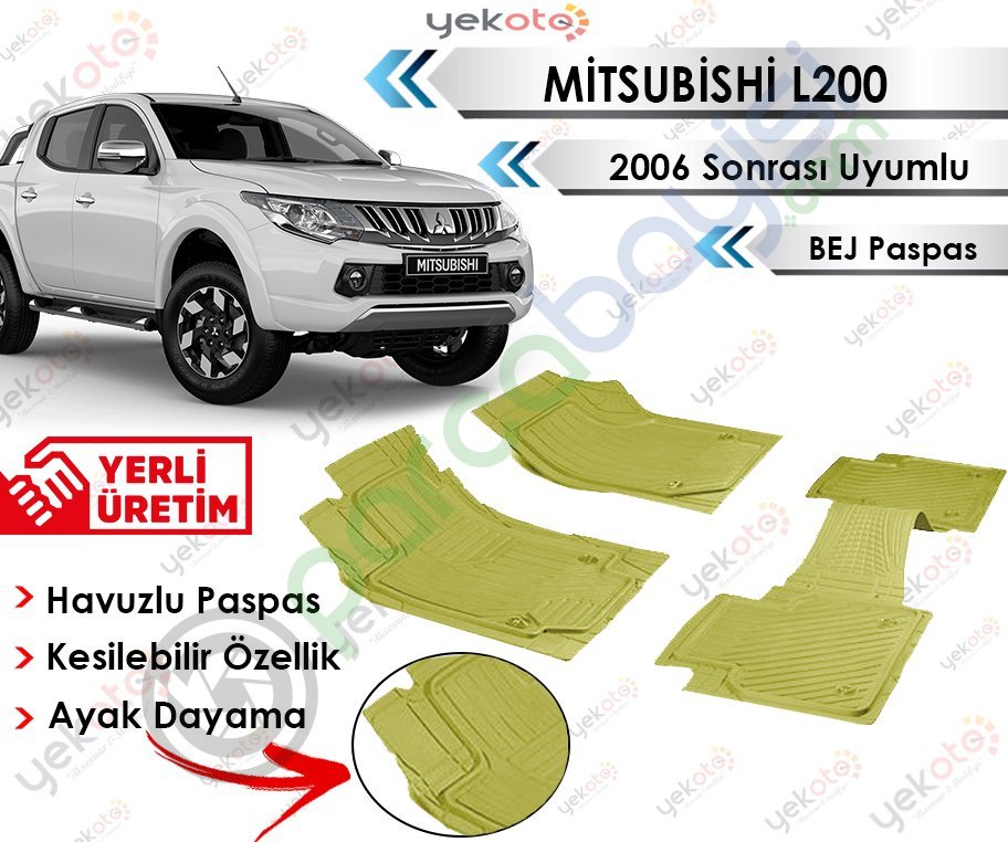 Mitsubishi L200 2006 Sonrası Uyumlu Havuzlu Kesilebilir Bej Paspas