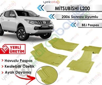 Mitsubishi L200 2006 Sonrası Uyumlu Havuzlu Kesilebilir Bej Paspas