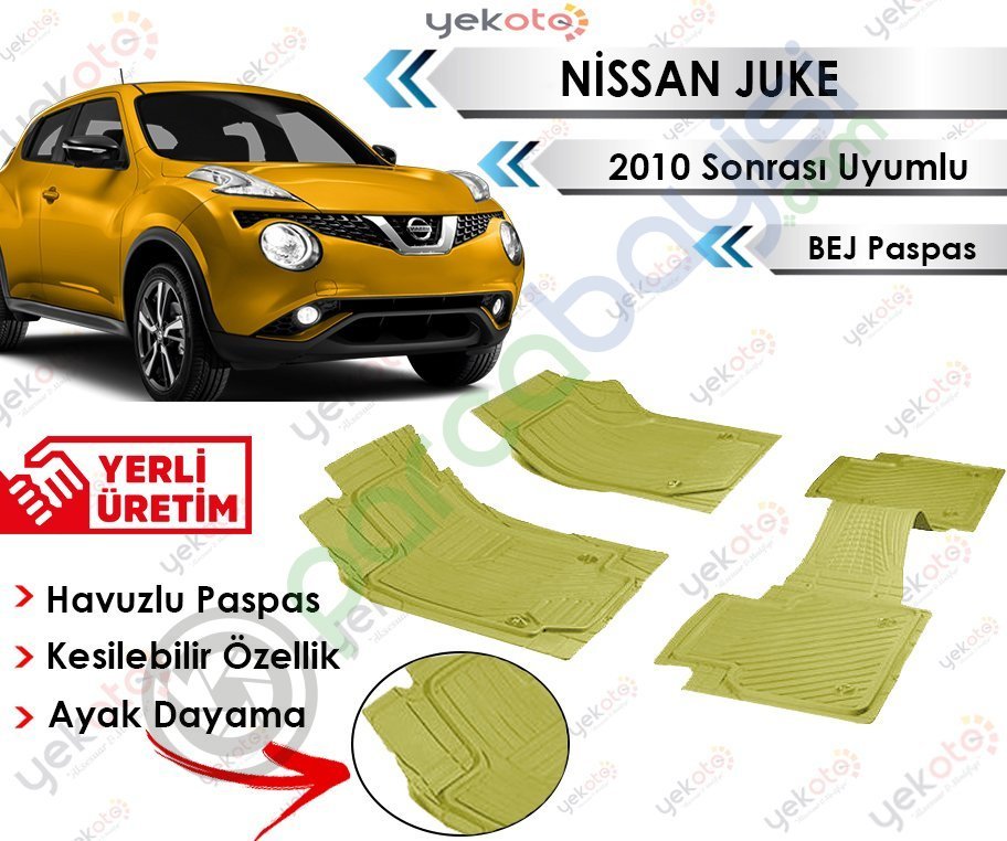 Nissan Juke 2010 Sonrası Uyumlu Havuzlu Kesilebilir Bej Paspas