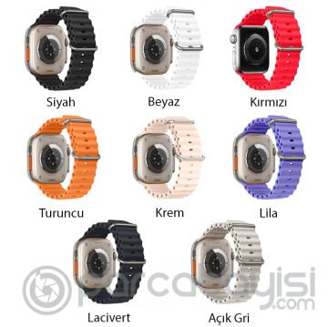 Ally Apple Watch 7-8 45mm 6-5-4 44mm Marine Silikon Kayış Kordon 3-2-1 42mm
