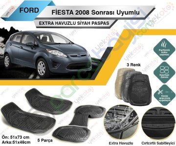 Ford Fiesta 2008 Sonrası Uyumlu Extra Havuzlu Kesilebilir Siyah Paspas