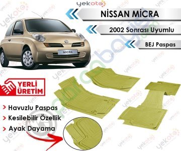 Nissan Micra 2002 Sonrası Uyumlu Havuzlu Kesilebilir Bej Paspas