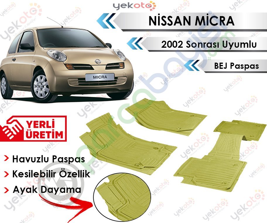 Nissan Micra 2002 Sonrası Uyumlu Havuzlu Kesilebilir Bej Paspas