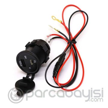 Ally Araba ve Motor İçin Su Geçirmez Led Göstergeli USB+Type-C Girişli Şarj Soketi